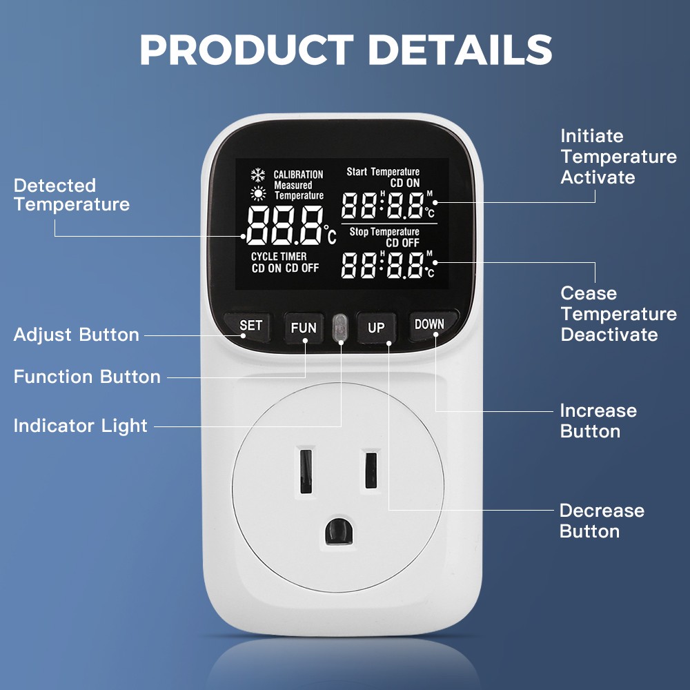 Digital Thermostat Outlet Plug Temperature Controller Heating Cooling w/ ProbejG