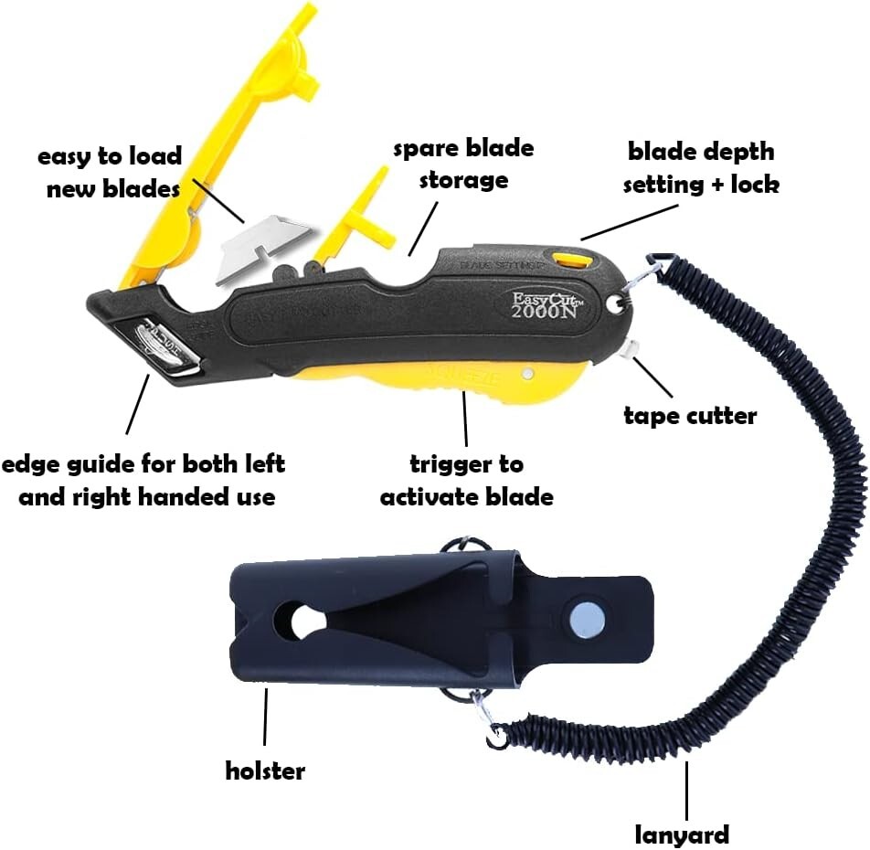 Easy Box Cutter 2000 Yellow with 10 Blades, Durable and Safe