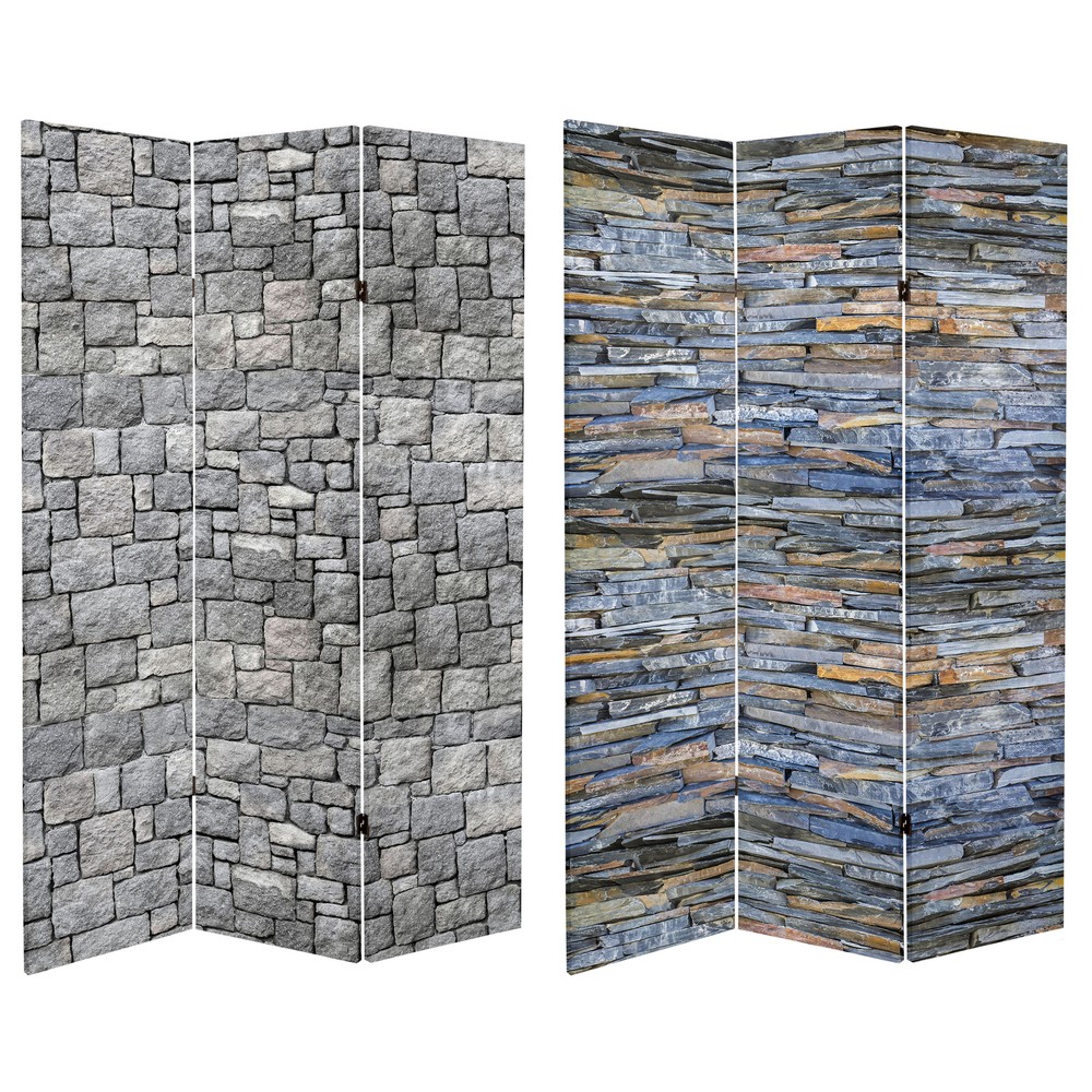 6 ft. Tall Double Sided Medieval Stone Canvas Room Divider