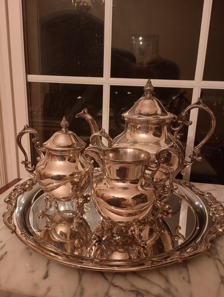 Birmingham Silver Company Ornate Tea Set, Silver On Copper