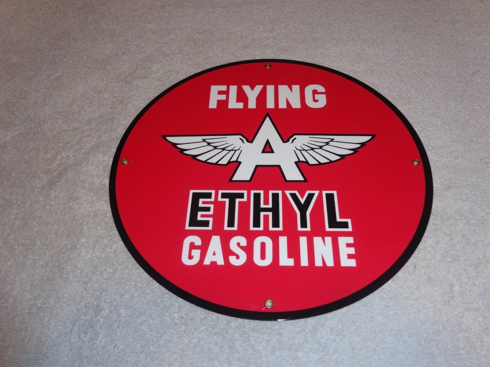 VINTAGE FLYING A ETHYL GASOLINE 11 3/4" PORCELAIN METAL SERVICE STATION OIL SIGN