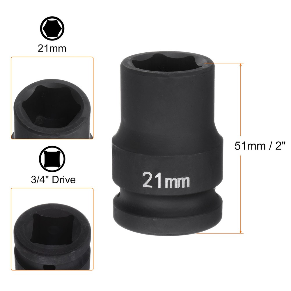 6-Point Impact Socket 3/4" Drive 21mm Metric 40Cr Impact Socket