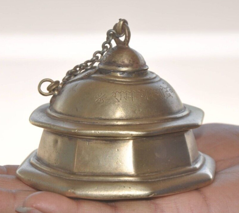 Vintage Unique Solid Handcrafted Fine Brass Octagonal Shape Inkpot