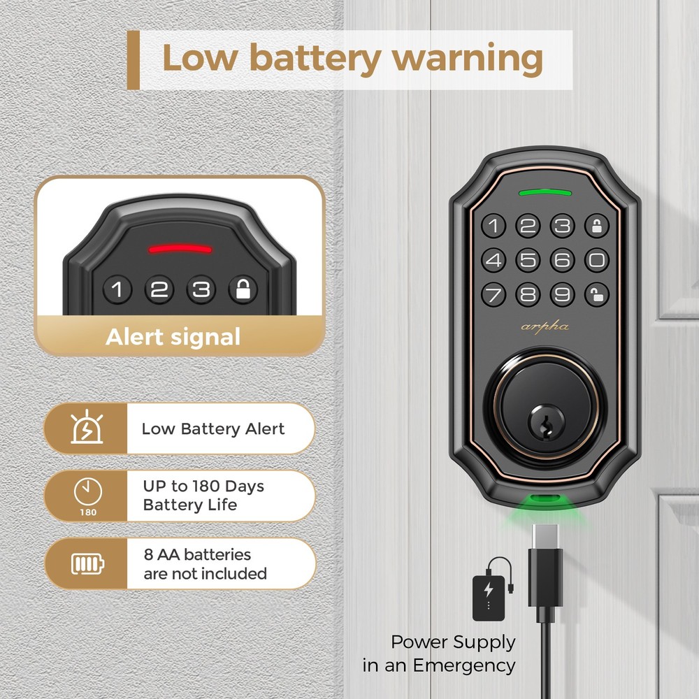 Arpha Smart WiFi Door Lock Keypad Deadbolt Alexa Google App Control Auto Lock
