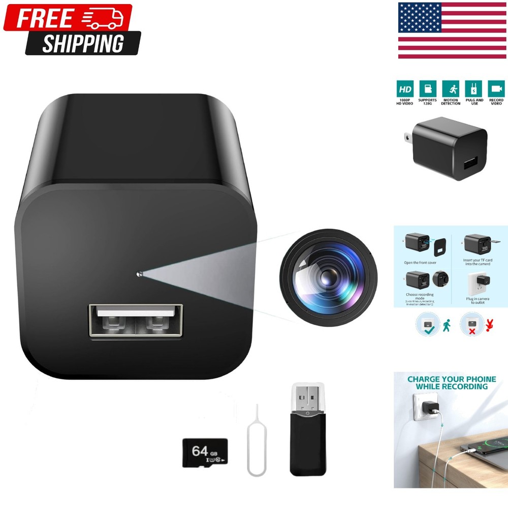 Mini 1080P Camera Charger - Wireless Camera - No Wifi Tiny USB Charger Camera...