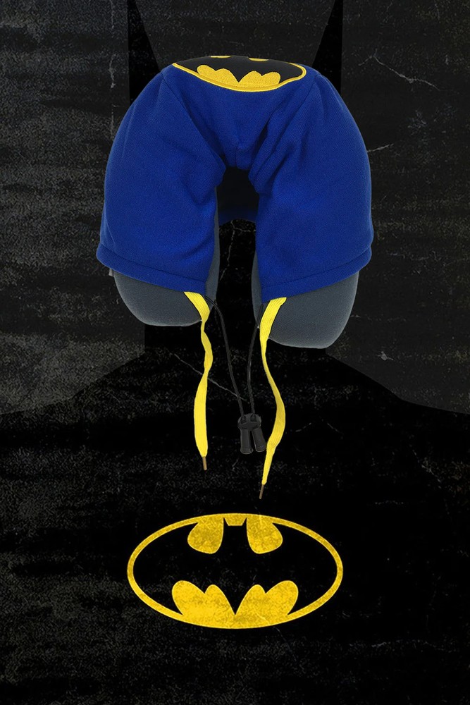 DC Batman U-Shaped Pillow with Ears, 360° Soft Head & Neck Support-Drawstr