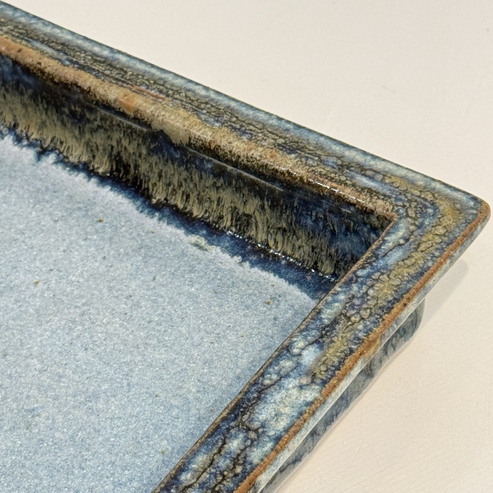 Wallis Studio Art Pottery Rectangular Shallow Casserole Blue Glaze 8”x10”x2”