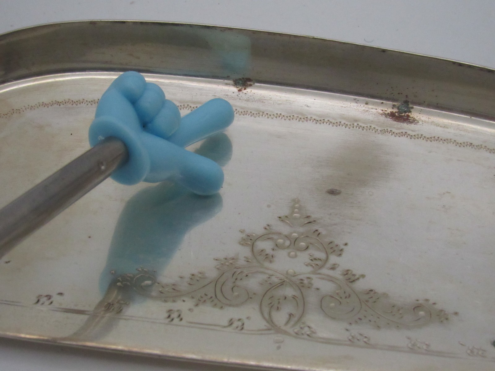 Antique Silver-Plate Crumb Catcher Butler Scoop w Carved Mother of Pearl Handle