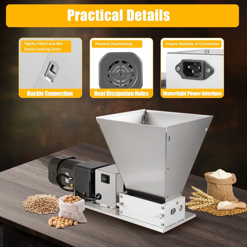Electric Corn Wheat Barley Grinding Machine+4 Hopper+2 Roller Grain Mill Grinder