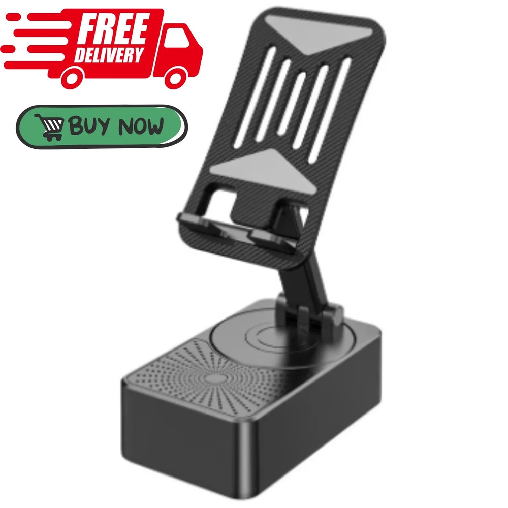 Black Cell Phone Stand Holder with Wireless Bluetooth Speaker Induction Audio