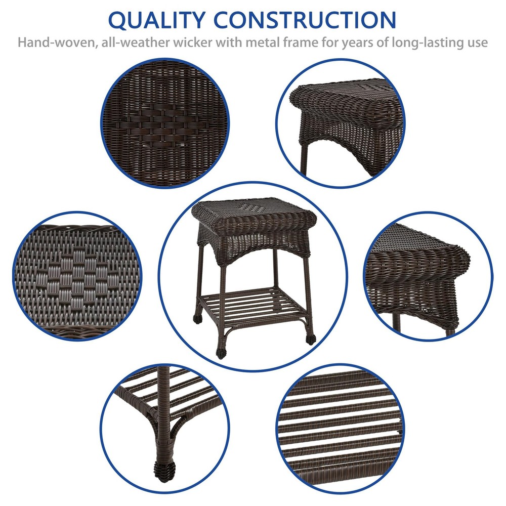 Outdoor Espresso Wicker End Table