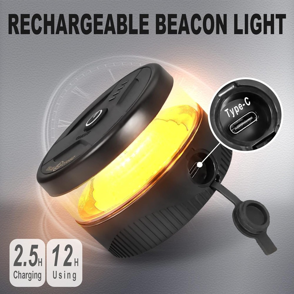Led Wireless Recharge Flashing Rotating Amber Warning Compact Beacon Light