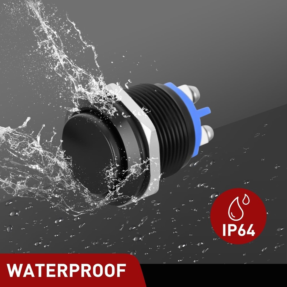 Nilight 19mm Momentary Push Button Switch 12V Waterproof Black 2 PIN 2PCS