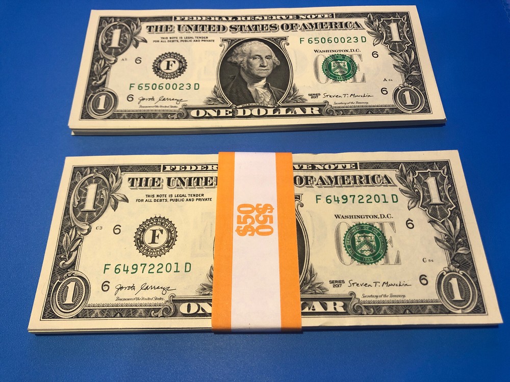 2017 One Dollar ($1) Bill Uncirculated Consecutive Sequential BEP Wrap - 1 Note