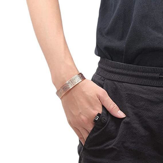 Men's Bracelet Magnetic Solid Pure Copper Bangle Tree Therapy Relief Arthritis