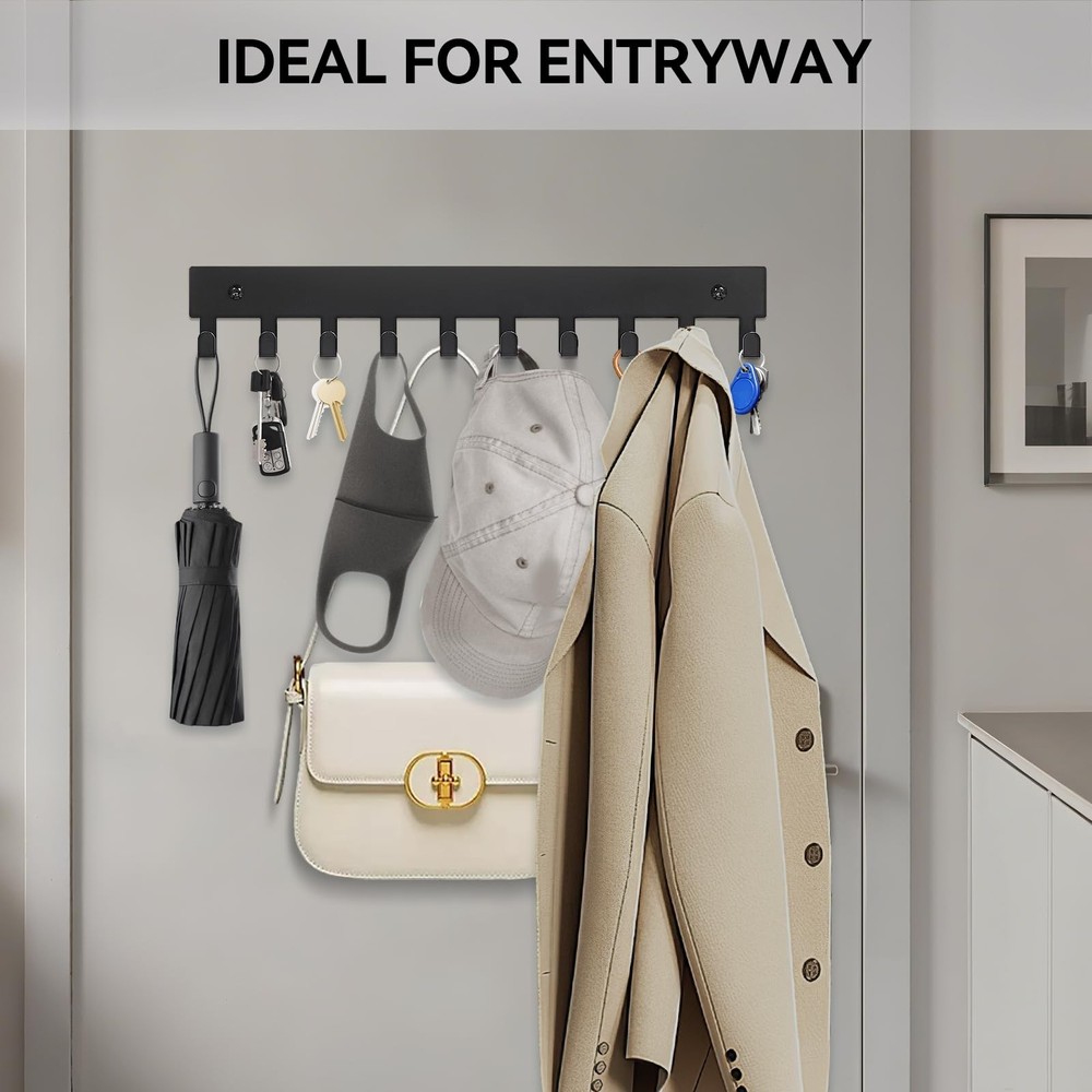 Wall Mount Magnetic Hook Rack Key Holder Organizer w/ 10 Hooks for Refrigerator