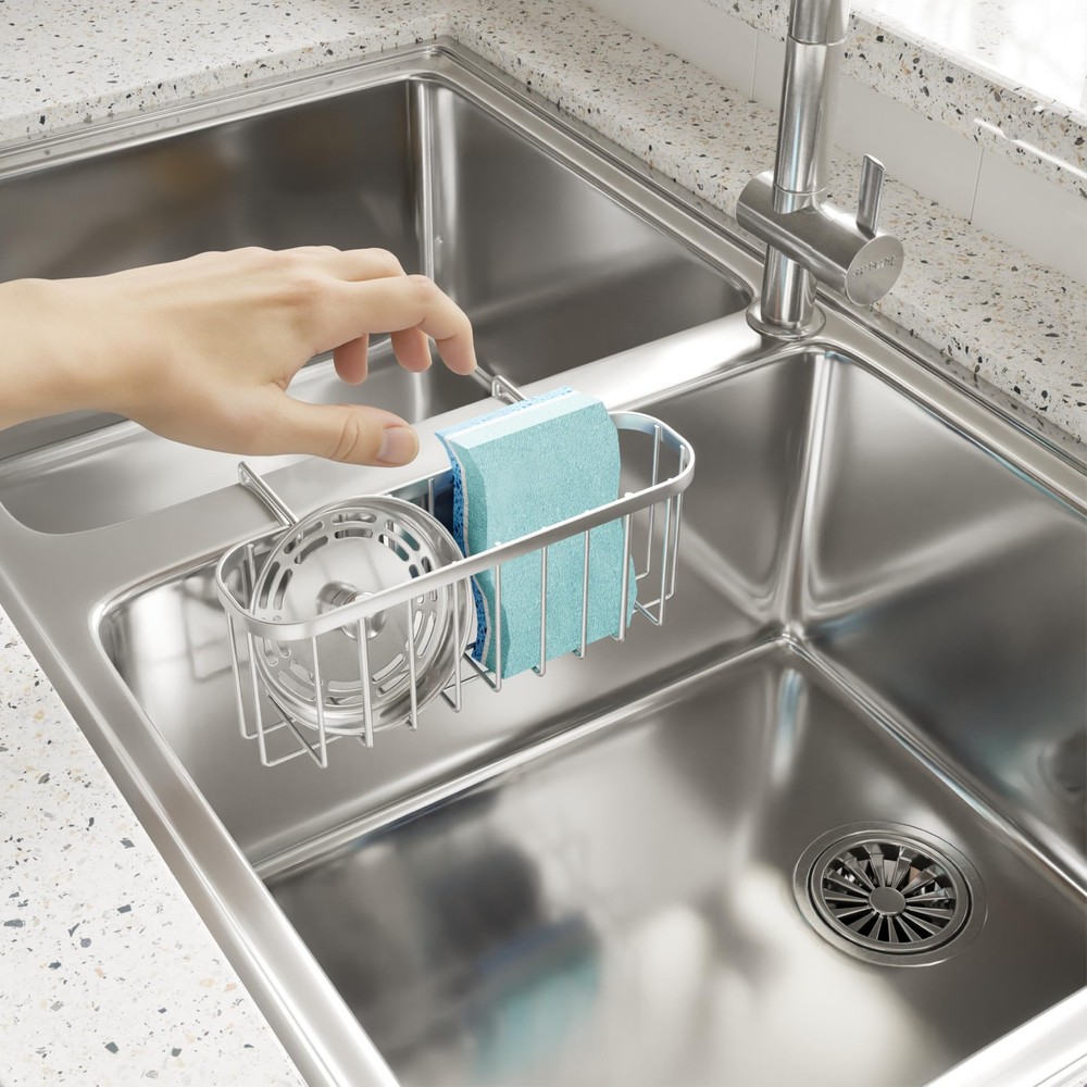 SWTYMIKI Sponge Holder for Kitchen Sink, Movable Sink Medium, Silver