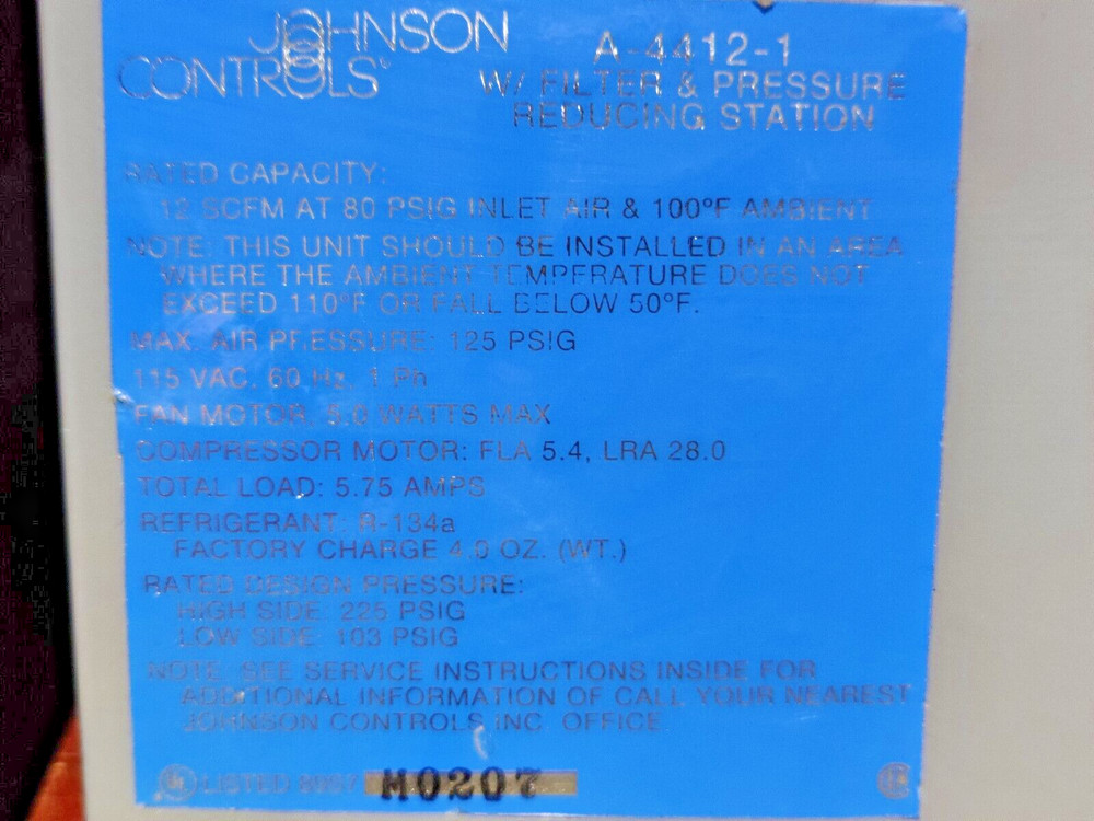 Johnson Controls A-4412-1 Refridgerated Air Dryer