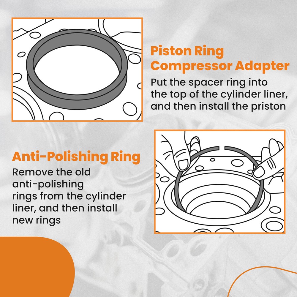 Piston Ring Compressor Tool, Adapter & Anti-Polishing Ring Kit For Cummins ISX