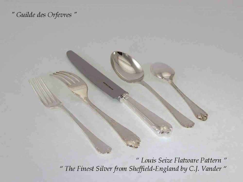 Finest Silver Plated Five Piece Place-Setting, Louis Seize