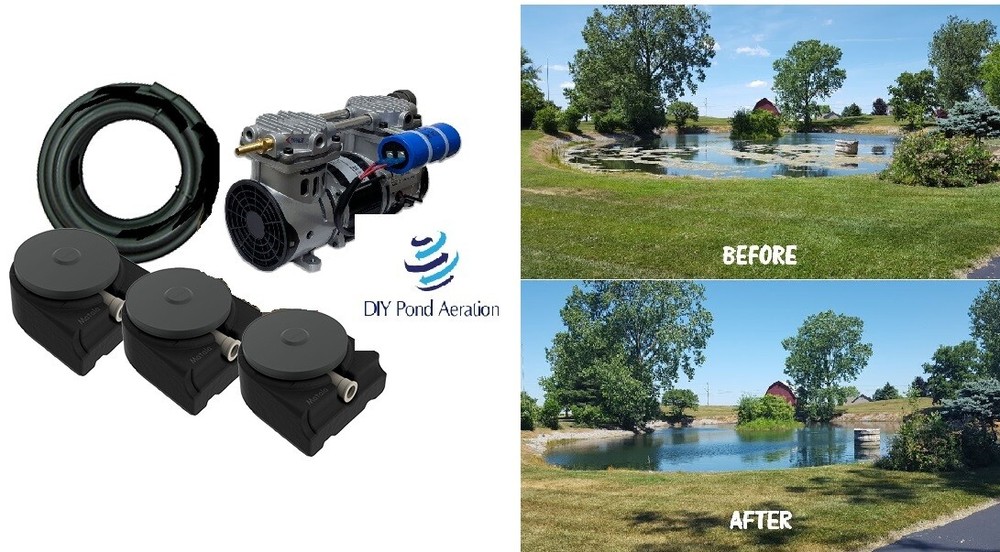 NEW 100' Lake & Fish Pond Aerator System w/ 3-9" EDPM WTD Diffuser's NEW PUMP!