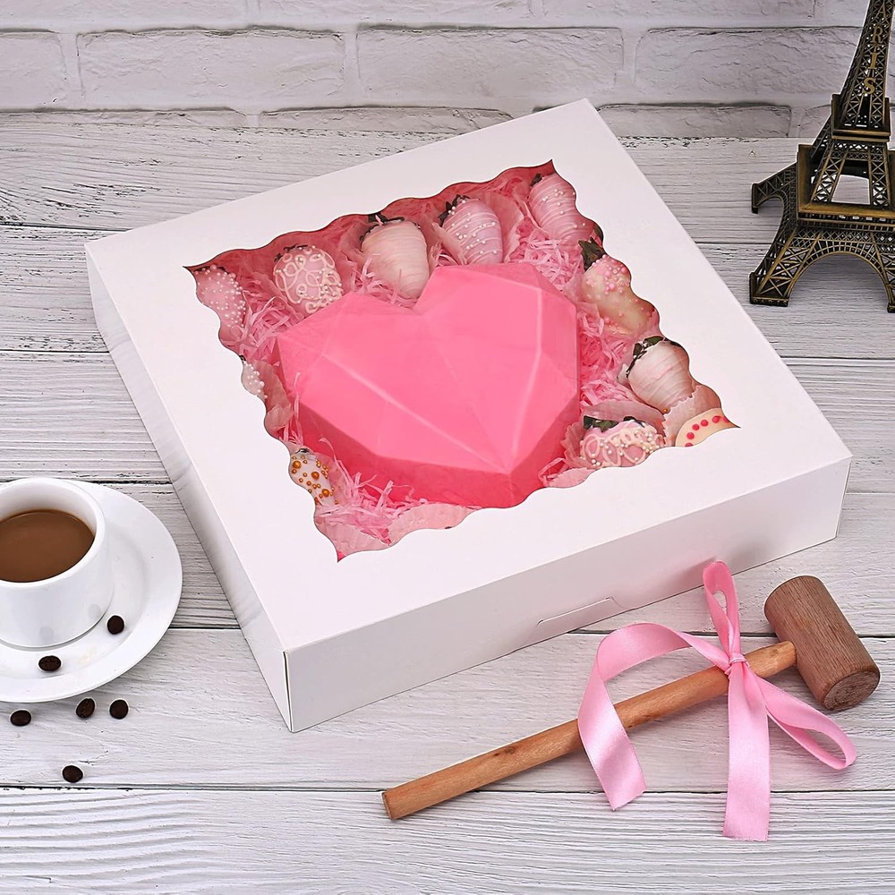 20-Pack Pie Boxes 12" x 12" x 2.5", Bakery Boxes with Window, White Cookie Bo...