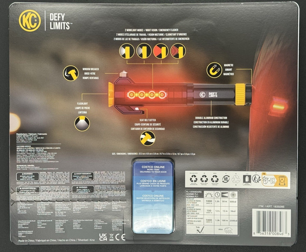 KC Auto Light with Emergency Tool, 2 Pack 1000 Lumen Rechargeable Flashlight Set