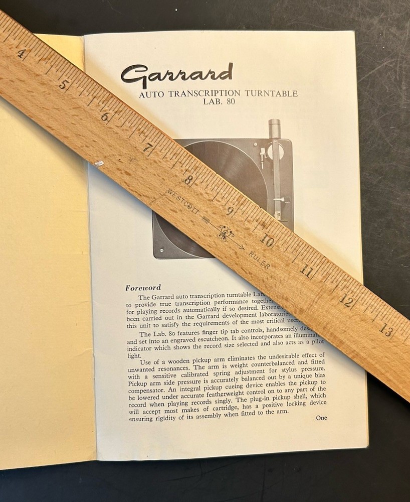 Vintage GARRARD LAB 80 Turntable INSTRUCTION MANUAL