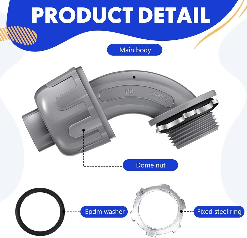 Liquid Tight Connector 3/4 Inch 90 Degree Non Metallic Flex Electrical...