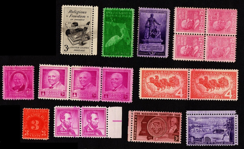 MINT OG NH { 11 DIFF. OVERINKING, UNDERINKING, DRY PRINTING, SMEARS } EFO ERRORS