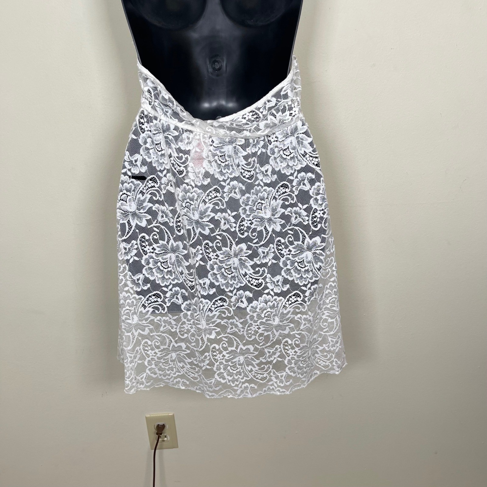 Intimissimi White Sheer Floral Lace Halter Chemise Lingerie L Ribbon Bow