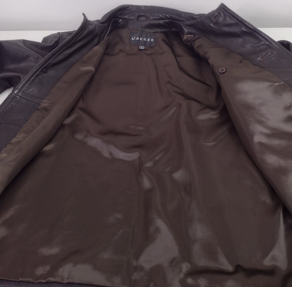 Jaeger Leather Jacket Men's Medium Black Real Leather Button Close UK