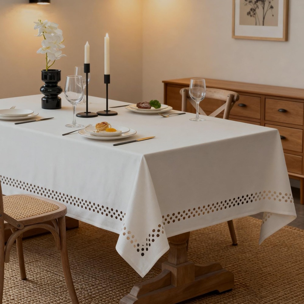 QDTTSRY Natural Cottton Blend Tablecloth, Rectangle Tablecloth with Decorative C