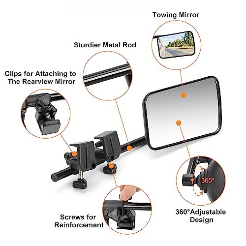 Clip-On Mirror Extenders for Towing - 360° Adjustable Side Mirror Extensions
