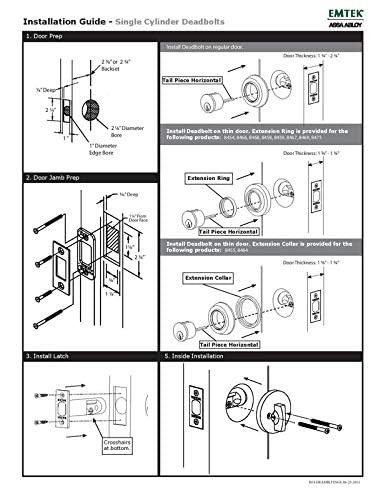 Hardware Deadbolt, Single Cylinder, Square, Solid Brass, Door Thickness: 1-3/...