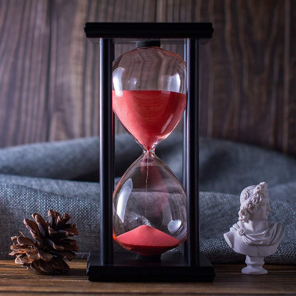 Hourglass Timer with Red Sand, 30 Minute Wooden Frame Sand Timer, Creative Ha...