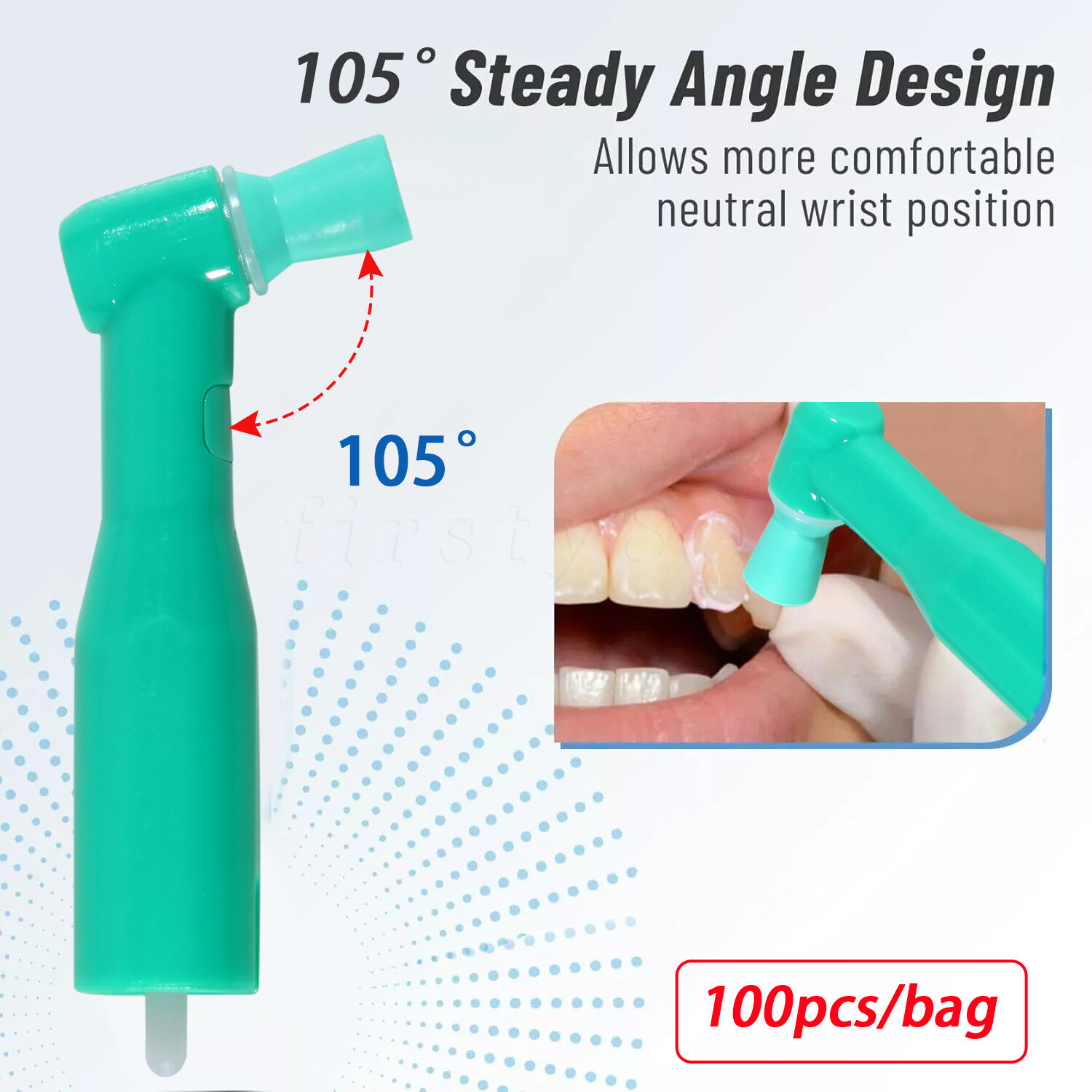 100 -500 Dental Disposable Prophy Angles Firm / Soft Cups Contra Angle 105°