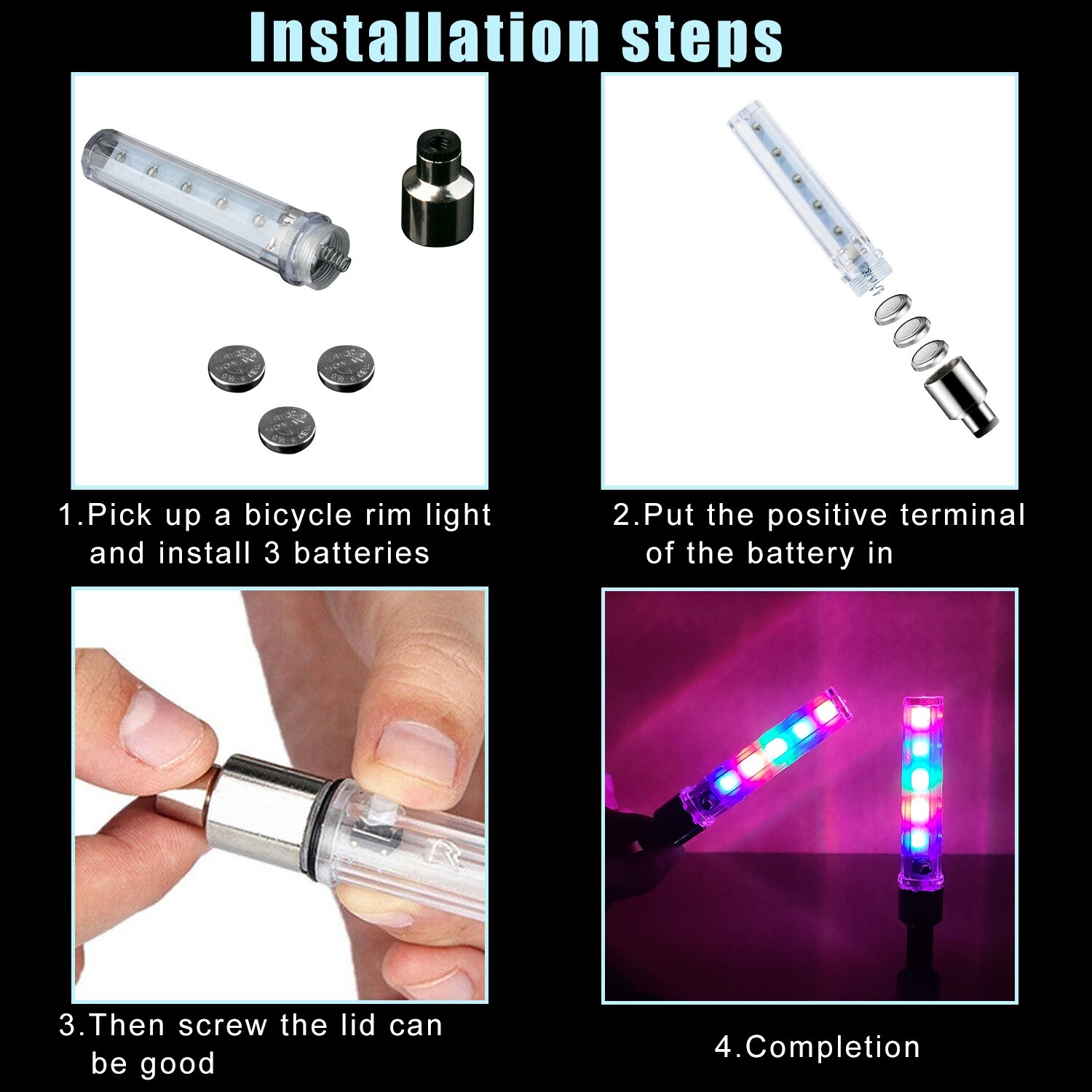 2 Pack Bicycle Waterproof LED Bike Rim Lights for Wheel Tire Valve Spoke 7 Model