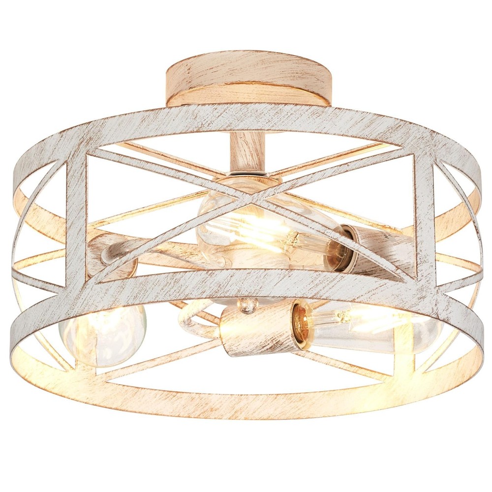 Rustic 3-Light Semi-Flush Mount Ceiling Light 13 Inches Round Lighting Fixtur...