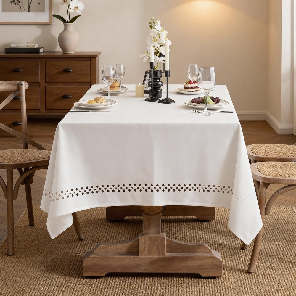 QDTTSRY Natural Cottton Blend Tablecloth, Rectangle Tablecloth with Decorative C