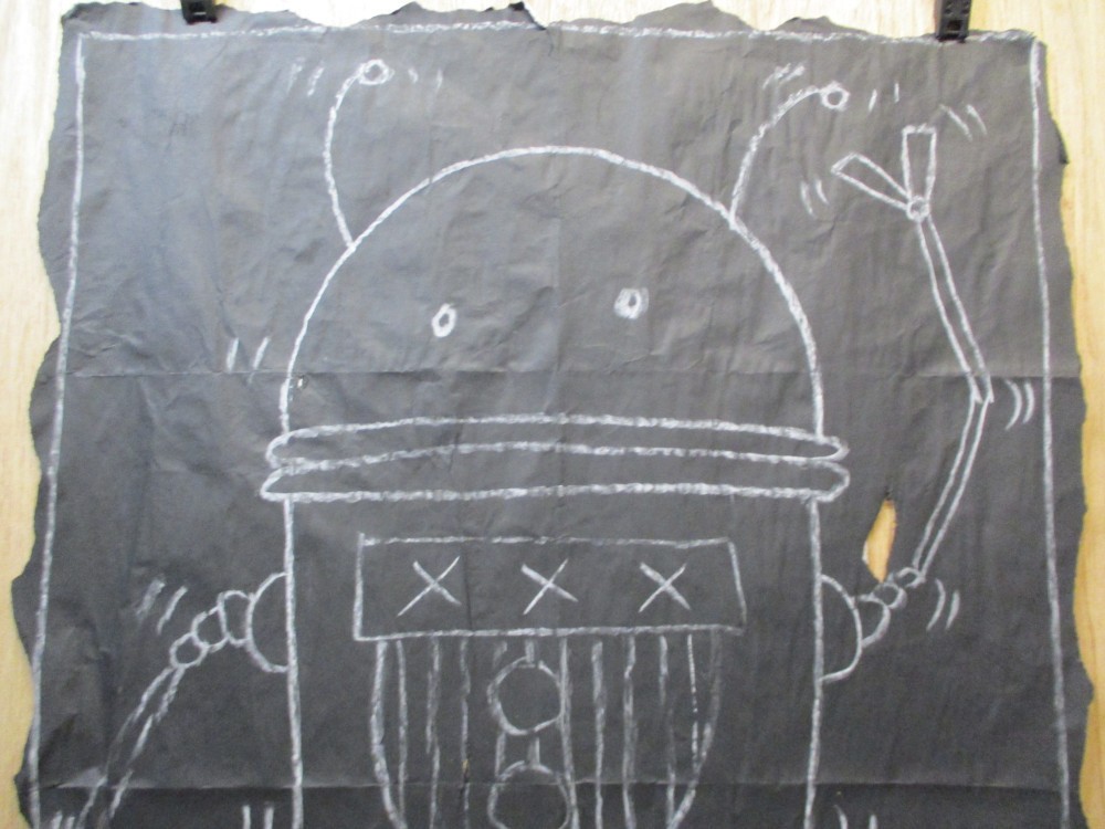 SUBWAY DRAWING chalk on black paper rolly robot dancing guy Pop Art KEITH HARING
