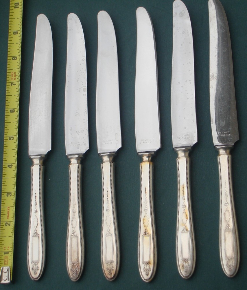 1921 GROSVENOR 6 Dinner Knives Solid Handle Deluxe Stainless Blades