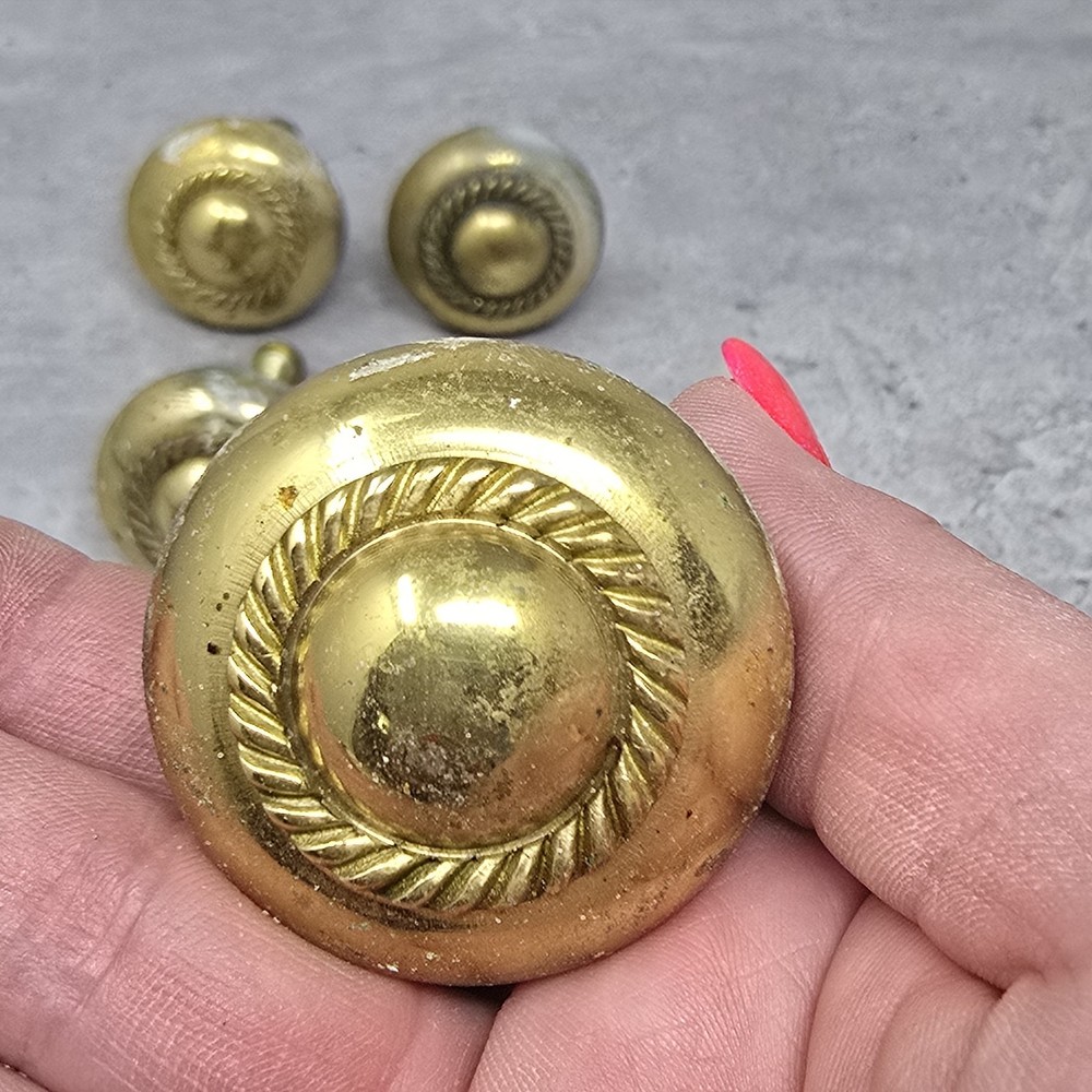 Lot Drawer Pulls Knobs Brass MCM Architectural Salvage Hardware Rope Design 1.5"