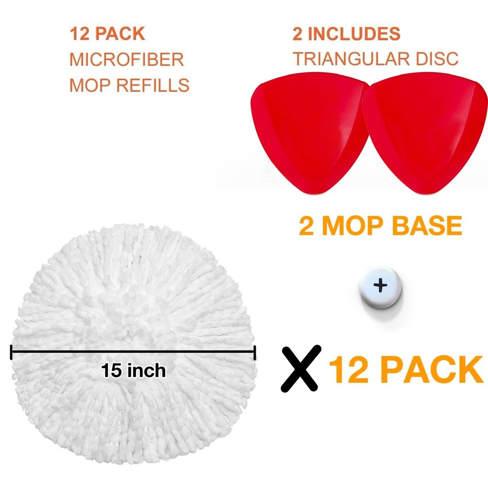 12 Pack Spin Mop Replacements Head, Mop Heads Replace Compatible for Oceda Ea...