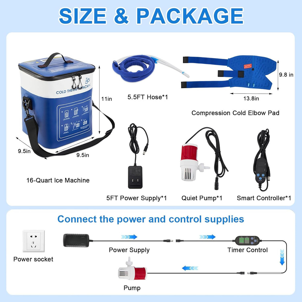 Ice Machine for Elbow, Portable Quiet Cold Therapy Machine with Timer, Adjustabl