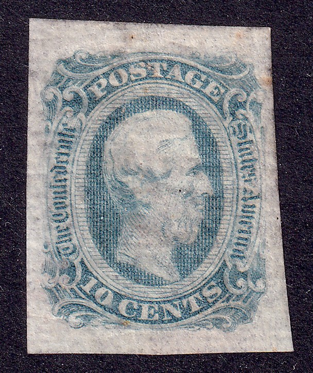 US Scott Confederate 12(c), 1863 Davis, 10c greenish  blue, H MINT