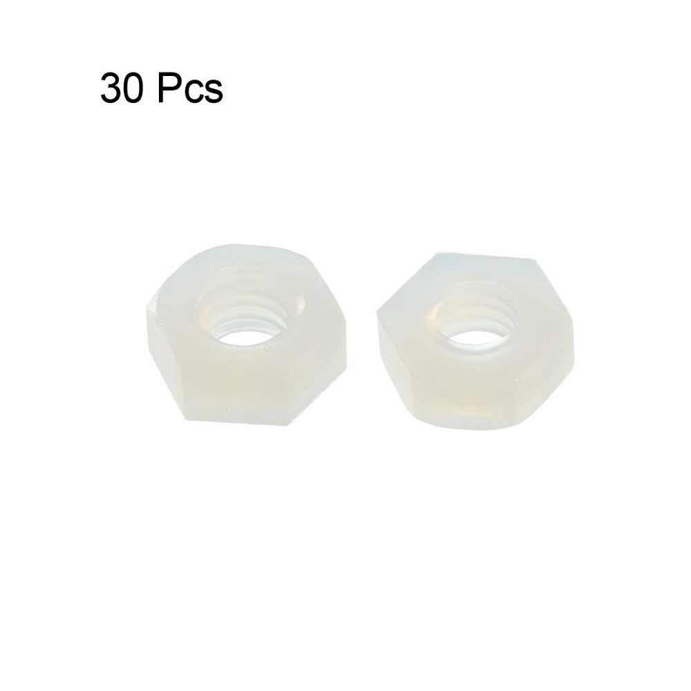 Hex Nut, Nylon M4x0.7mm Thread Hexagon Nuts White 30pcs