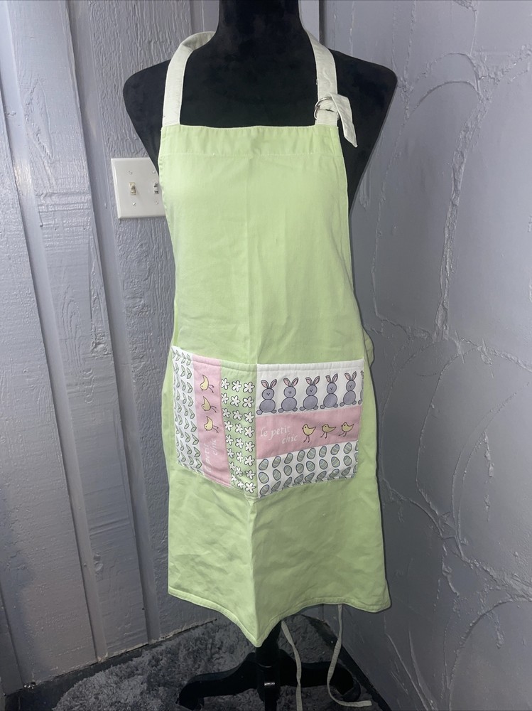 VintageLe Petit Chic Easter Kitchen Apron 2 Large Pockets ,Bunnies- Chics - Eggs