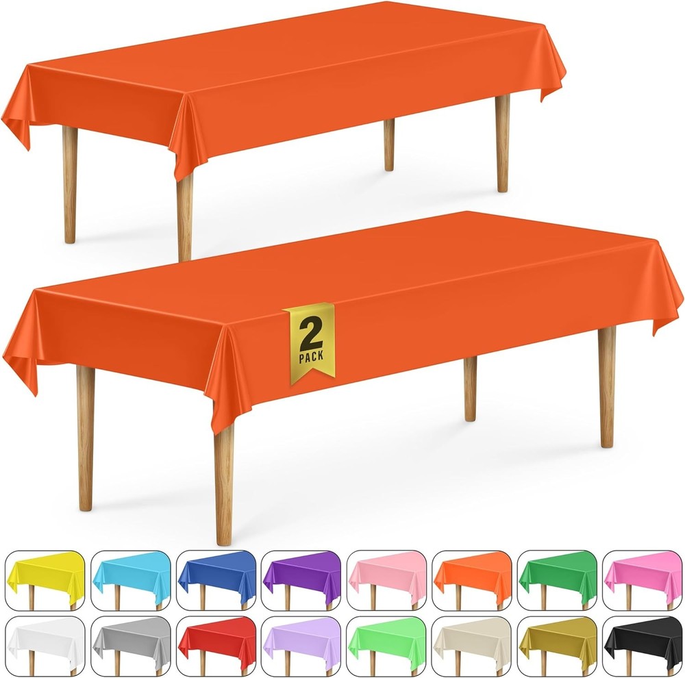 DecorRack 2 Rectangular Tablecloths BPA-Free Plastic, 54 x 108 2 Pack, Orange