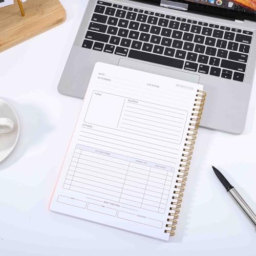 Meeting Notebook for Work, 7" x 10" Work Organization Notepad With Action Pink